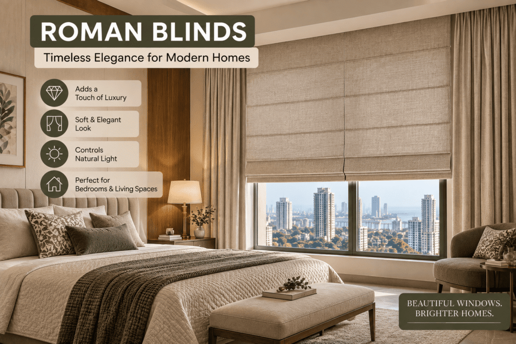 Elegant Roman blinds for bedroom windows