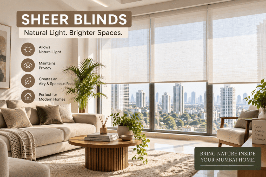 Sheer blinds allowing natural light into a Mumbai home