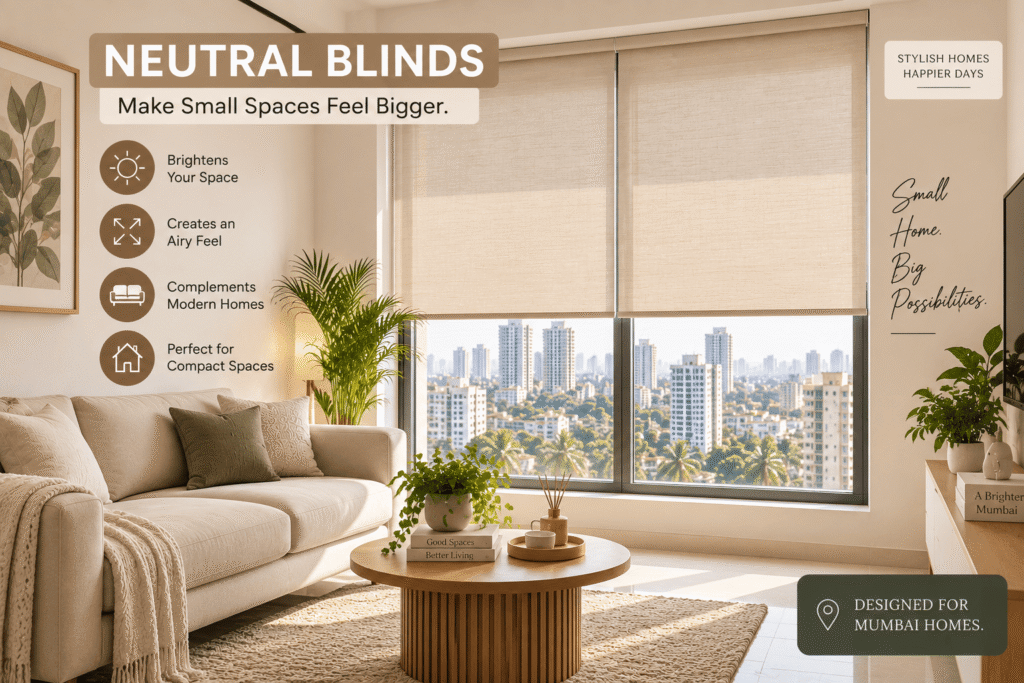 Neutral-coloured blinds for compact Mumbai homes