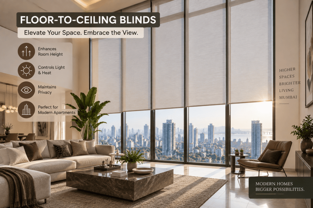 Floor-to-ceiling blinds for modern Mumbai apartments