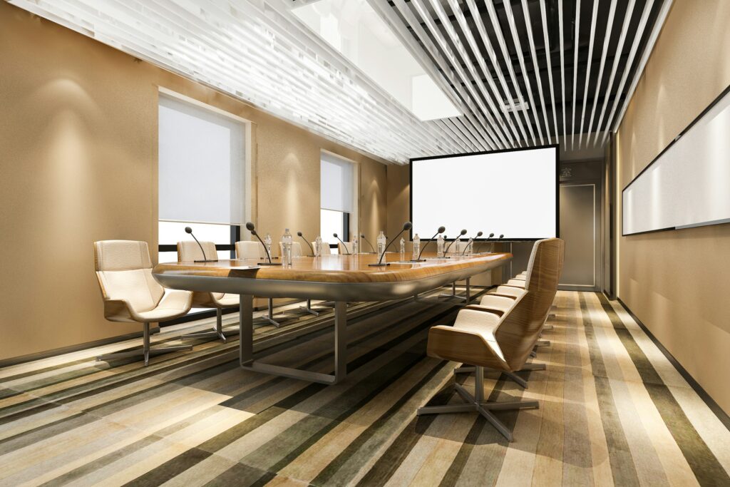Roller blinds in a modern office