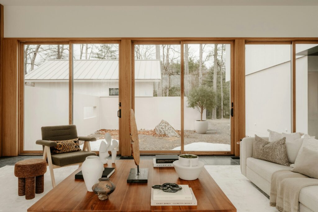 Large window or sliding door with vertical blinds