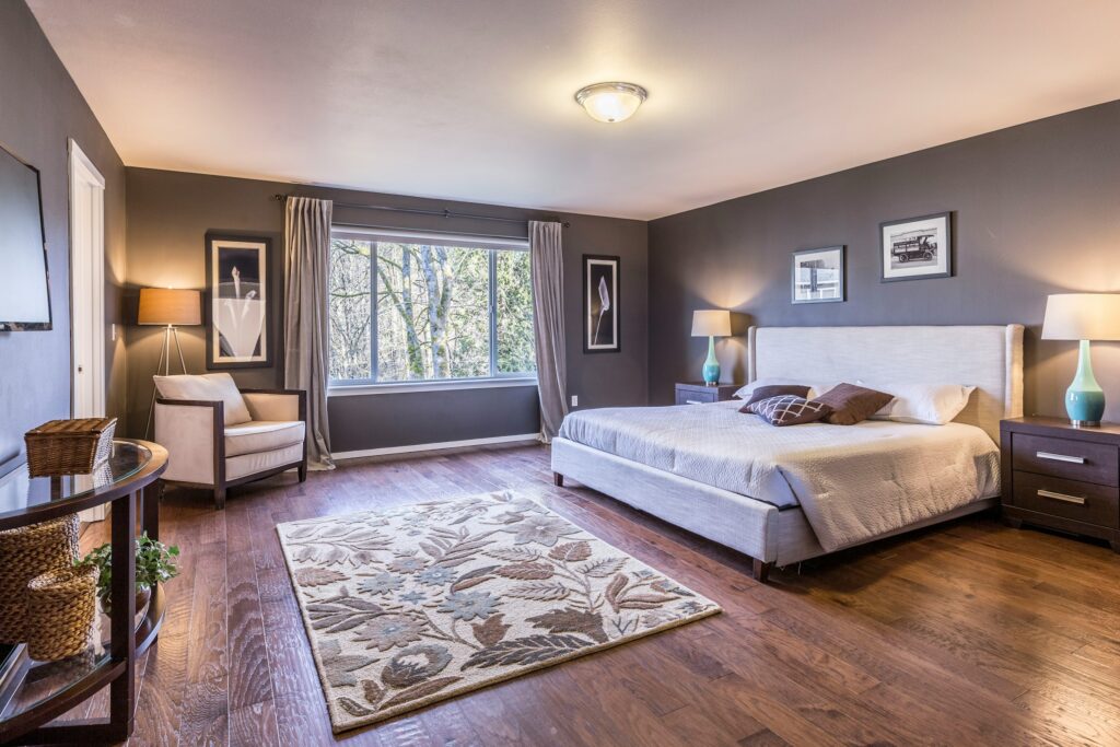 Zebra blinds in a stylish bedroom