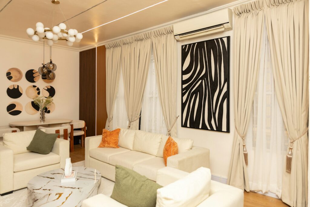 Modern living room with Zebra Blinds